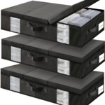 Underbed Storage Containers 3 Pack, Large Under Bed Storage Bins with Lids, Foldable Under the Bed Storage Drawer for Organizing Clothes, Shoes, Blankets, Pillows-PEVA Waterproof Material
