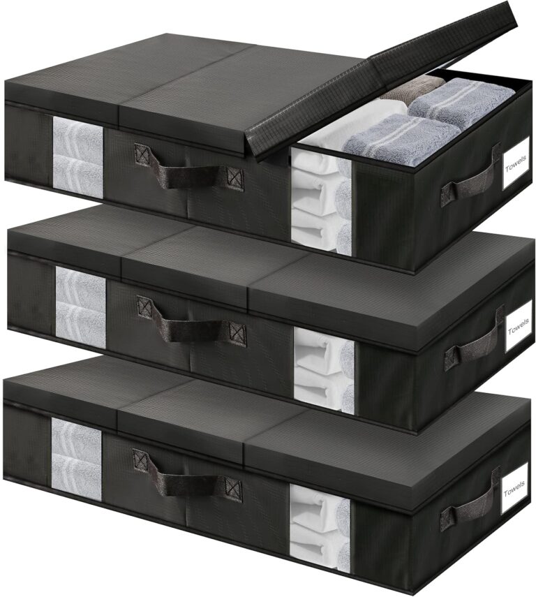 Underbed Storage Containers 3 Pack, Large Under Bed Storage Bins with Lids, Foldable Under the Bed Storage Drawer for Organizing Clothes, Shoes, Blankets, Pillows-PEVA Waterproof Material