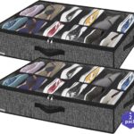 Onlyeasy Sturdy Under Bed Shoe Storage Organizer, Set of 2, Fit 12 to 24 Pairs, Underbed Shoes Closet Storage Solution with Clear Window, Breathable, L29.3 x W23.6 x H5.9, Linen-like Black, MXAUBSB2P