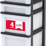 IRIS USA 4-Drawer Rolling Storage Cart with Organizer Top, Black/Pearl | Keep craft supplies, office essentials, classroom items, and accessories organized with easy-access drawers for daily use