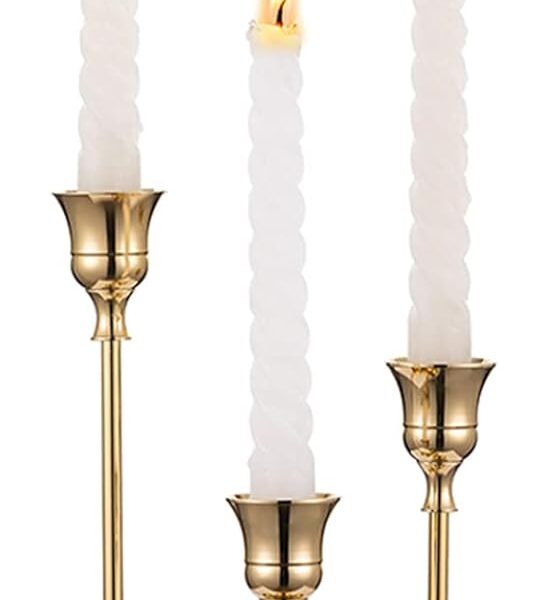 Candlestick Holders Taper Candle Holders, Set of 3 Candle Stick Holders Set, Brass Gold Candlestick Holder Set, Vintage Modern Decorative Centerpiece for Table Mantel Wedding Housewarming Gift