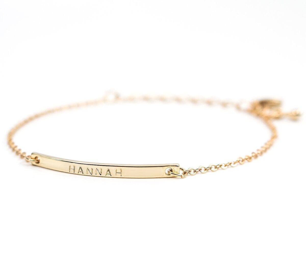 16K Gold Your Name Bar Bracelet Personalized gift Gold Plated bar Delicate Hand Stamp Best bridesmaid Wedding Graduation Gift - Image 1