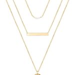 Turandoss Dainty Layered Choker Necklace, Handmade 14K Gold Plated Y Pendant Necklace Multilayer Bar Disc Necklace Adjustable Layering Choker Necklaces for Women