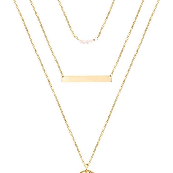 Turandoss Dainty Layered Choker Necklace, Handmade 14K Gold Plated Y Pendant Necklace Multilayer Bar Disc Necklace Adjustable Layering Choker Necklaces for Women