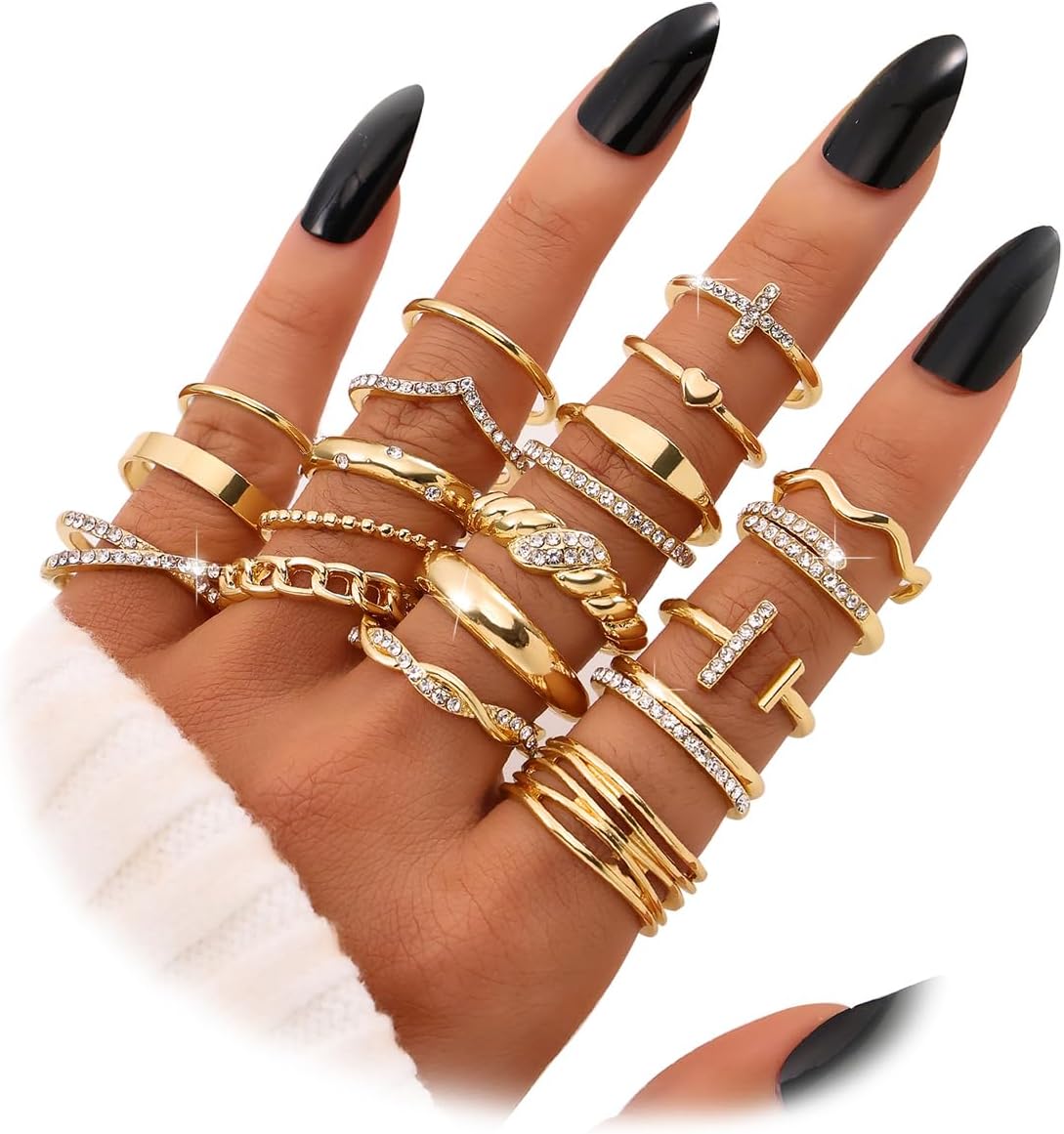 617VuH3bwRL. AC SL1500 .jpg KISS WIFE Gold Knuckle Rings Set for Women, Dainty Simple Trendy Cute Stackable Finger Rings Pack, Perfect for Stacking Layering on Thumb and Knuckle, Mixed Size, Jewelry Gift - Image 1