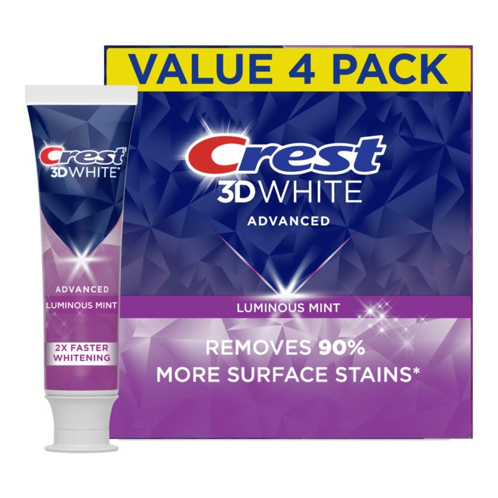 618IhmL94uL. SL1000 .jpg Crest 3D White Advanced Luminous Mint Teeth Whitening Toothpaste, Crest Toothpaste, 3.7 oz Pack of 4 - Helps Remove Surface Stains, Whitens Teeth, Strengthens Tooth Enamel, Protects Against Cavities - Image 1