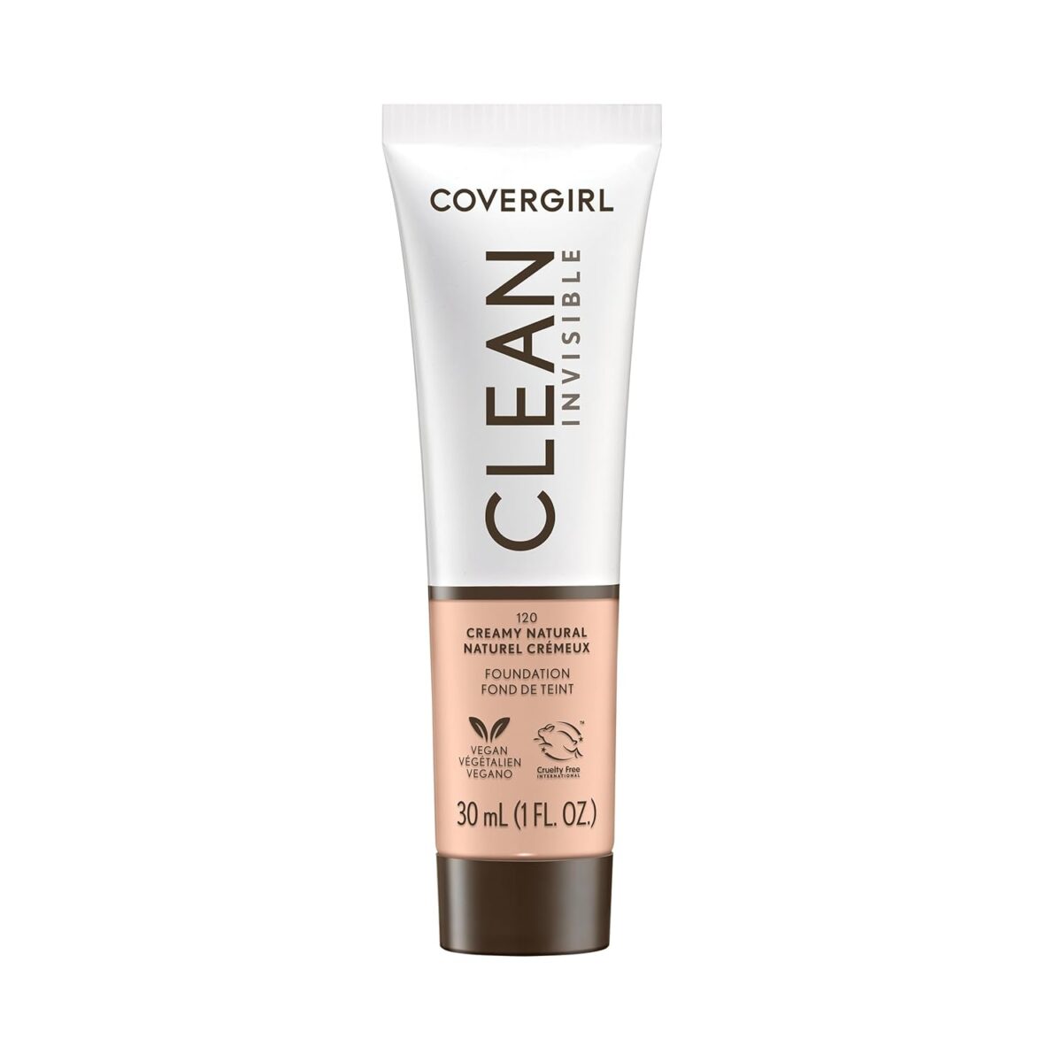 COVERGIRL Clean Invisible Foundation Makeup, Dewy & Glowy Finish, Buildable Coverage, Skin-Like Smooth Look, Vegan, Creamy Natural, 1oz - Image 1