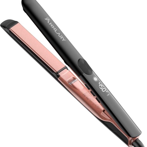 Hair Straightener, 1 Inch Flat Iron Straightener and Curler 2 in 1, Titanium Ceramic Ionic Dual Voltage Straightener with Anti-Iron Silicone for Less Frizz, Shinier & Smoother Hair