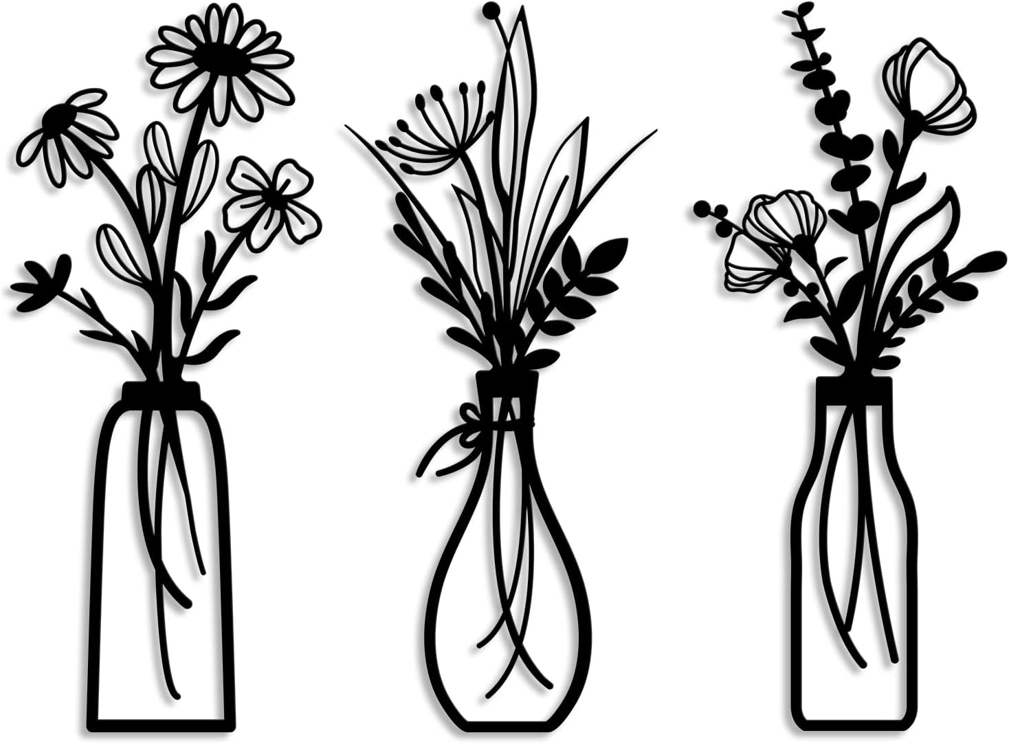 61RgxmG62bL. AC SL1500 .jpg Pigort 3 Pieces Metal Flowers Wall Arts - Rustic Farmhouse Decor Black Minimalist Flower Wall Decors for Living room Bathroom Bedroom Dining Room - Housewarming Gifts(Black, Vase-C) - Image 1