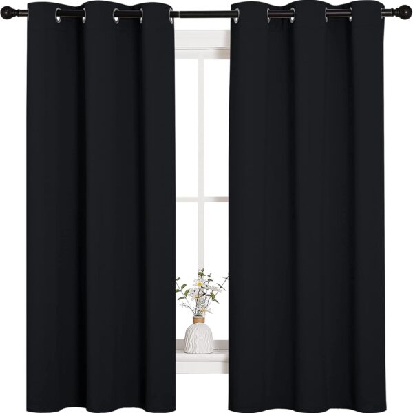 NICETOWN Halloween Pitch Black Solid Thermal Insulated Grommet Blackout Curtains/Drapes for Bedroom Window (2 Panels, 42 inches Wide by 63 inches Long, Black)