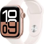 Apple Watch Series 10 [GPS 42mm case] Smartwatch with Rose Gold Aluminium Case with Light Blush Sport Band - S/M. Fitness Tracker, ECG App, Always-On Retina Display, Water Resistant