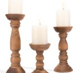 Farmhouse Wooden Candle Holders for Pillar Candles Set of 3, Rustic Wood Candle Holder Table Centerpiece Decor, 12'' 9'' 6'' Vintage Tall Candle Stand Decorative, Brown
