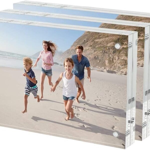 AITEE 4x6 Acrylic Picture Frames 3 Pack, 20% Thicker Block, Clear Picture Frames Freestanding Double Sided Magnetic Acrylic Lucite Frameless Transparent Square Frame Gift for Desktop Display
