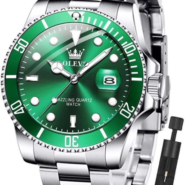 OLEVS Luxury Watches for Men Big Face Stainless Steel Business Dress Analog Quartz Watch with Day Waterproof Luminous Mens Wrist Watch