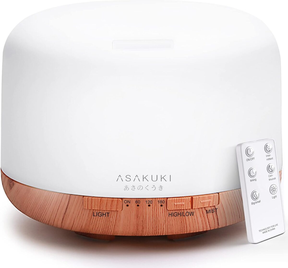 ASAKUKI 500ml Premium, Essential Oil Diffuser with Remote Control, 5 in 1 Ultrasonic Aromatherapy Fragrant Oil Humidifier Vaporizer, Timer and Auto-Off Switch Brown - Image 1