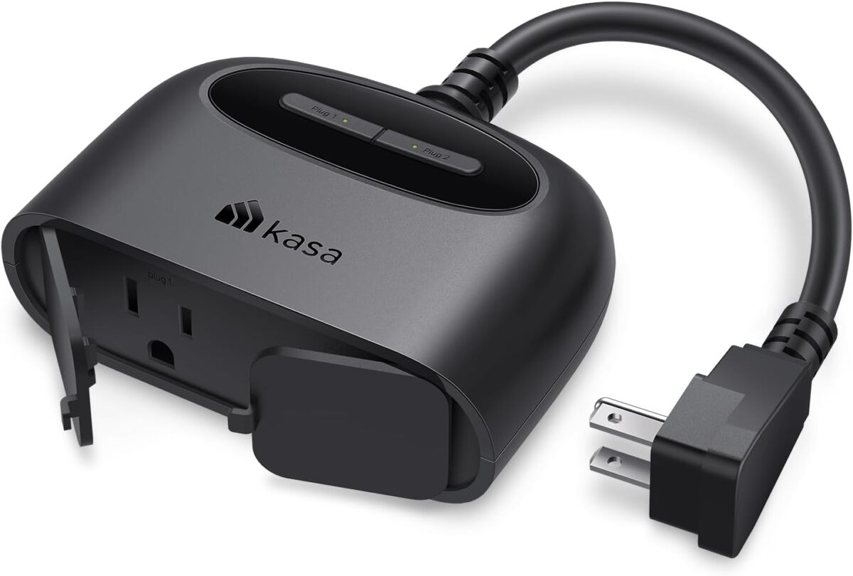 Kasa Outdoor Smart Plug, Smart Home Wi-Fi Outlet with 2 Sockets, IP64 Weather Resistance, Compatible with Alexa, Google Home & IFTTT, No Hub Required, ETL Certified(EP40), Black - Image 1