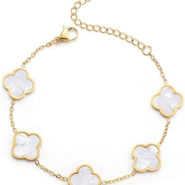 18K Gold Plated Clover Lucky Bracelet for Women White/Black/Red/Green Flower Four Leaf Link Bracelets Trendy Jewelry Gifts for Women