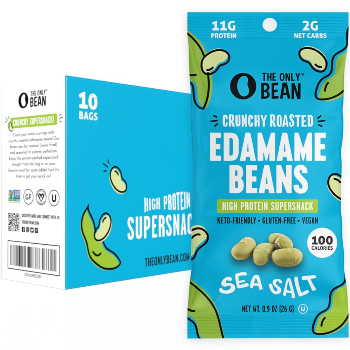 The Only Bean Crunchy Dry Roasted Edamame Snacks (Sea Salt), Keto Snack Food, High Protein (11g) Healthy Snacks, Low Carb Gluten Free Office Vegan Food 100 Calorie Snack Pack, 0.9oz 10 Pack - Image 1