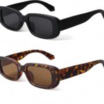 BUTABY Rectangle Sunglasses for Women Retro Driving Glasses 90s Vintage Fashion Narrow Square Frame UV400 Protection