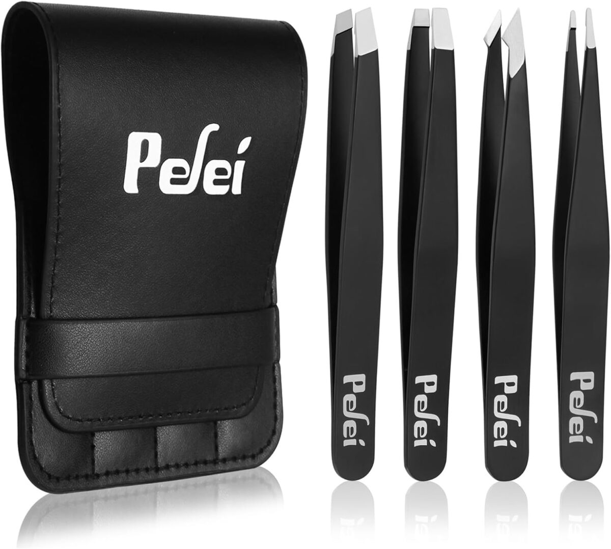 Pefei Tweezers Set - Professional Stainless Steel Tweezers for Eyebrows - Great Precision for Facial Hair, Splinter and Ingrown Hair Removal (Black) - Image 1