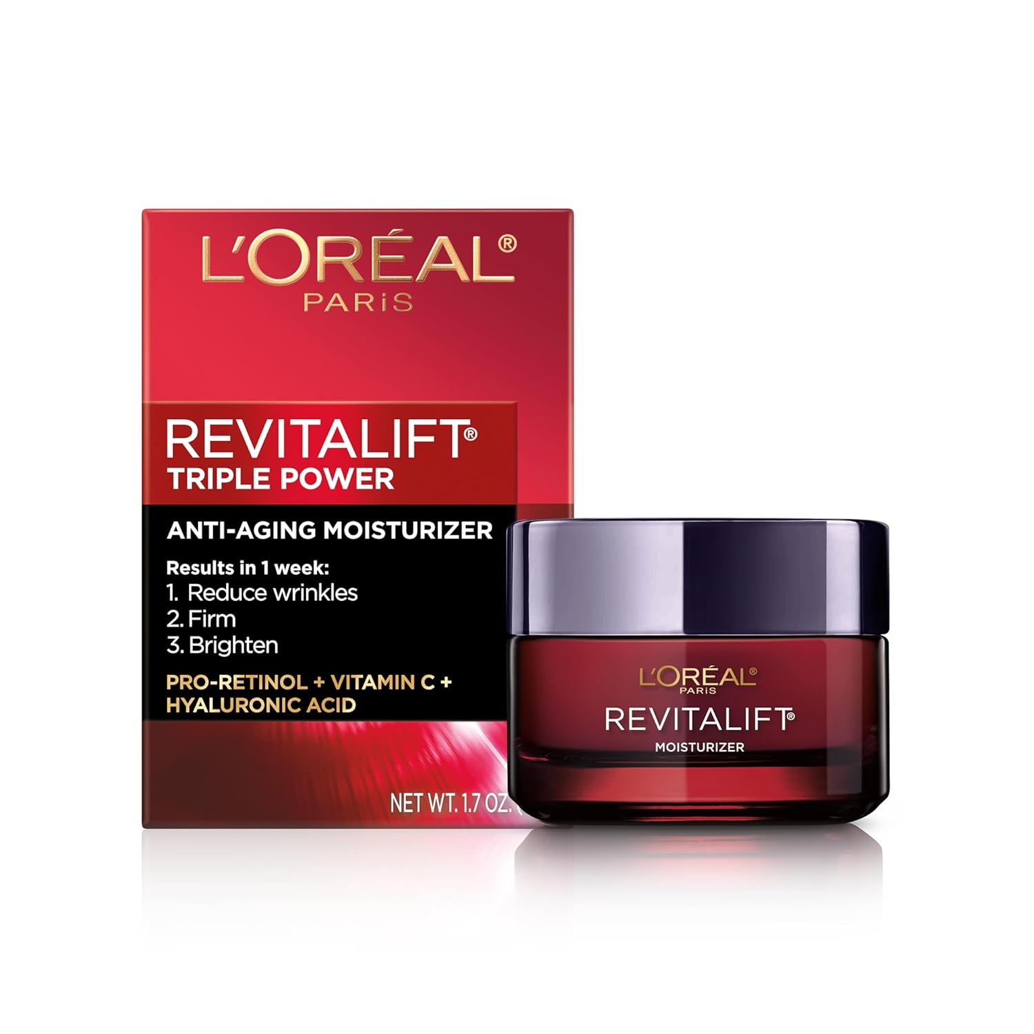 71FNxwqISJL. SL1500 .jpg L'Oreal Paris Revitalift Triple Power Anti-Aging Face Moisturizer, Pro Retinol, Hyaluronic Acid & Vitamin C to Reduce Wrinkles, Firm & Brighten Skin, 1.7 Oz - Image 1