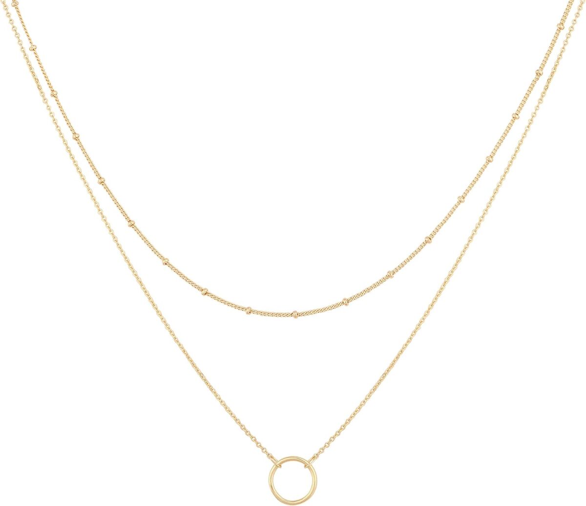 MEVECCO Layered Heart Necklace Pendant Handmade 18k Gold Plated Dainty Gold Choker Arrow Bar Layering Long Necklace for Women - Image 1