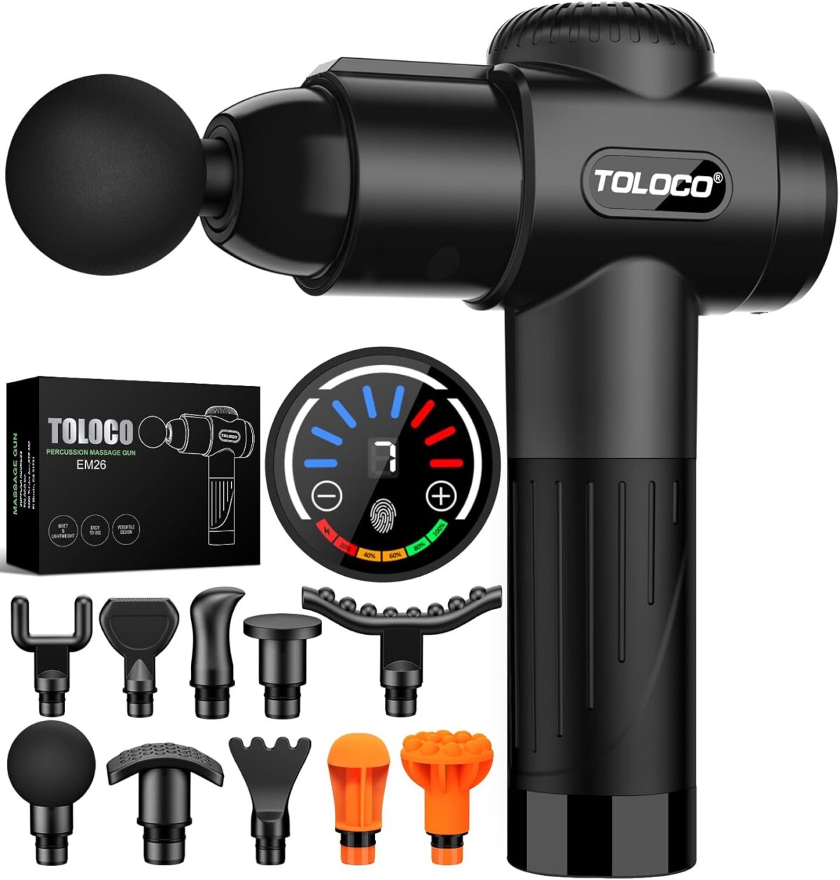 TOLOCO Massage Gun, Deep Tissue Back Massage for Athletes for Pain Relief, Percussion Massager with 10 Massages Heads & Silent Brushless Motor, Gifts for Fathers Day, Black - Image 1