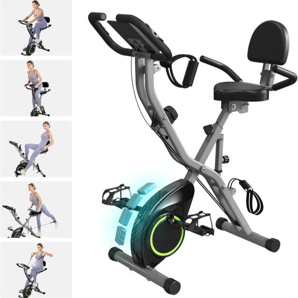 Foldable Exercise Bike Stationary Bikes for Home, 5 IN 1 Indoor Workout Bike, Cycling Bike with 16-Level Quiet Magnetic Resistance, 6.6 LBS Flywheel and 300LBS Capacity, 2025 Designed 817 X-bike