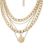 MJartoria Gold Layered Necklaces for Women Trendy Retro Coin Pendant Necklace Dainty Chunky Chain Choker Necklaces for Jewelry Birthday Gifts