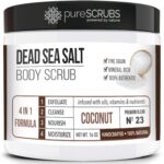 pureSCRUBS Premium Coconut Body Scrub Set - Large 16oz Dead Sea Salt Body Scrub With Infused Essential Oils & Nutrients, Includes Wooden Spoon, Loofah & Oatmeal Exfoliating Bar Soap
