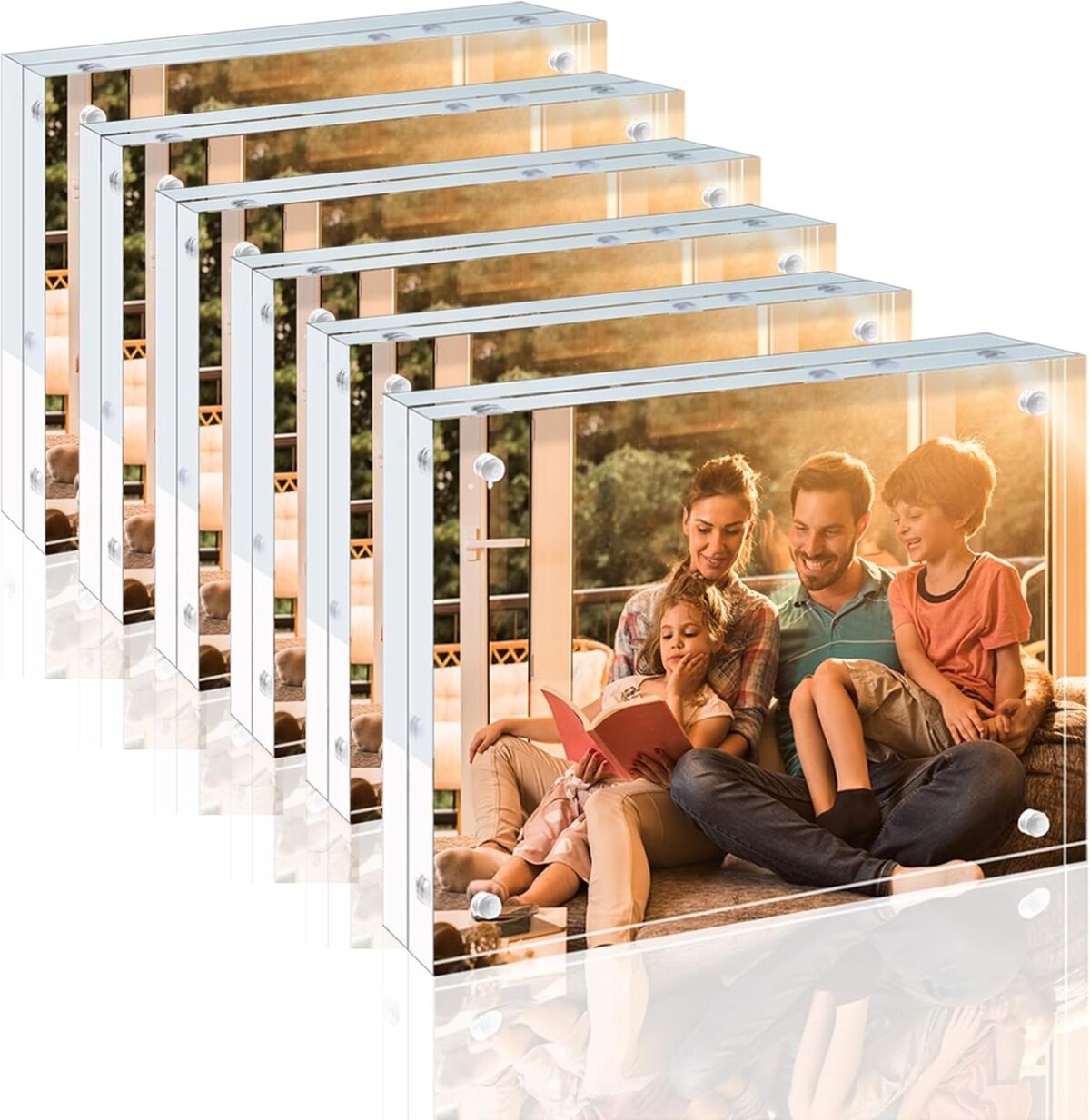 Egofine 5x7 Acrylic Frames 6 Pack, 20mm Thicker Frameless Clear Picture Frames, Double Sided Magnetic Picture Frames, Free Standing Desktop Display - Image 1