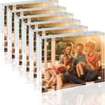 Egofine 5x7 Acrylic Frames 6 Pack, 20mm Thicker Frameless Clear Picture Frames, Double Sided Magnetic Picture Frames, Free Standing Desktop Display