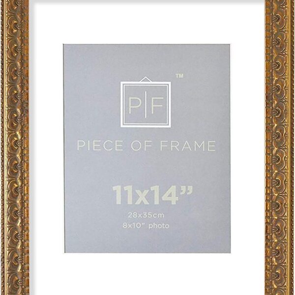Golden State Art, 11x14 Ornate Finish Photo Frame, with White Mat for 8x10 Picture & Real Glass, Color: Bronze
