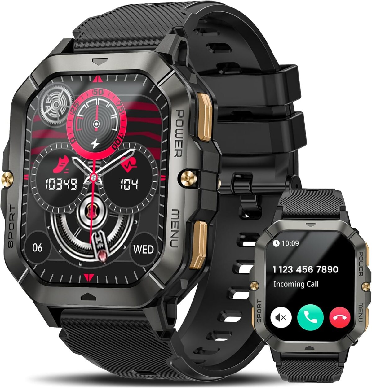 Military Smart Watches for Men (Answer/Make Calls), 2.02'' Fitness Smart Watch for Android and iPhone, Waterproof Fitness Tracker with Blood Pressure/Heart Rate/Sleep/100+ Sport Modes, Watches for Men - Image 1