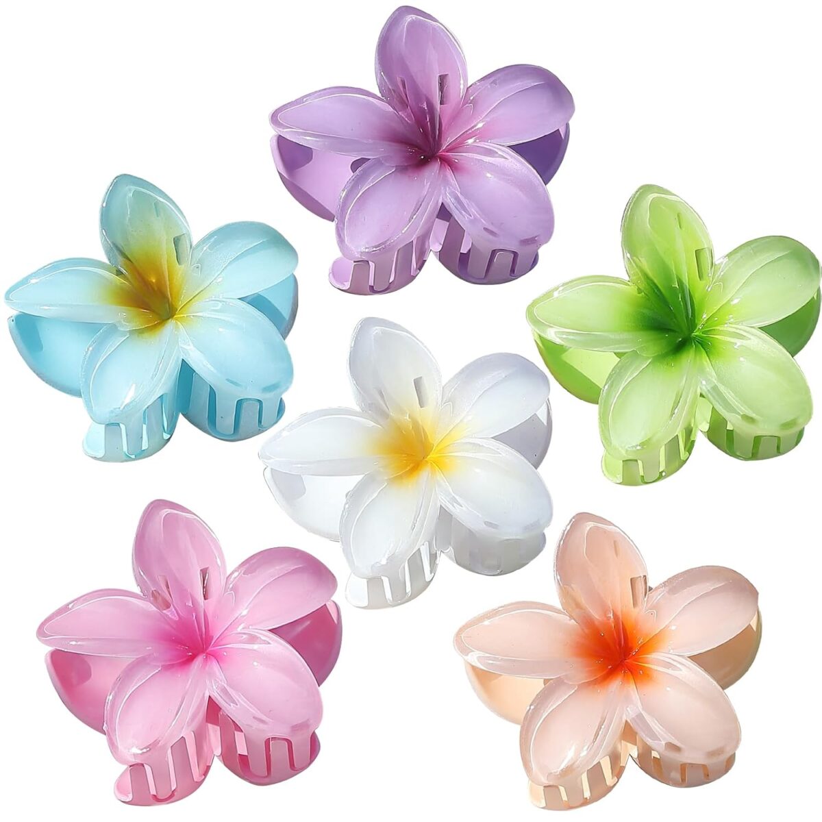 Hawaiian Plumeria Hair Accessories - 6 Pack Large Claw Clips for Thick and Thin Hair, Beach Tropical Hair Clips for Women and Girls - Image 1