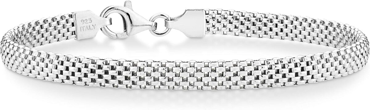 Miabella 925 Sterling Silver Italian 5mm Mesh Link Chain Bracelet for Women, Made in Italy - Image 1