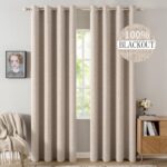 MIULEE 100% Blackout Linen Textured Curtains for Bedroom Solid Thermal Insulated Natural Beige Grommet Room Darkening Curtains & Drapes Luxury Decor for Living Room Nursery 52 x 84 Inch (2 Panels)