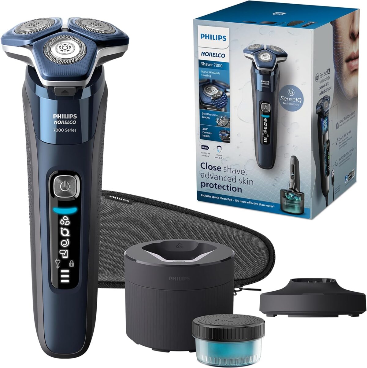 Philips Norelco Shaver 7800, Rechargeable Wet & Dry Electric Shaver with SenseIQ Technology, Quick Clean Pod, Charging Stand, Travel Case and Pop-up Trimmer, S7885/85 - Image 1