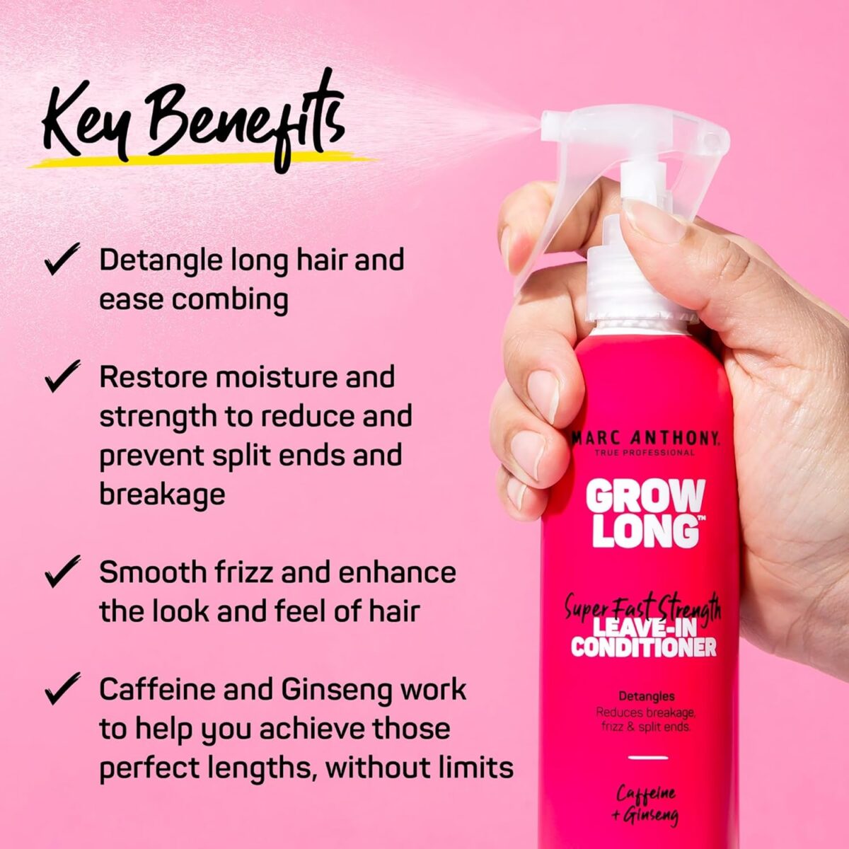 Marc Anthony Leave-In Conditioner Spray & Detangler, Grow Long Biotin - Anti-Frizz Deep Conditioner For Split Ends & Breakage - Vitamin E, Caffeine & Ginseng for Curly, Dry & Damaged Hair - Image 2