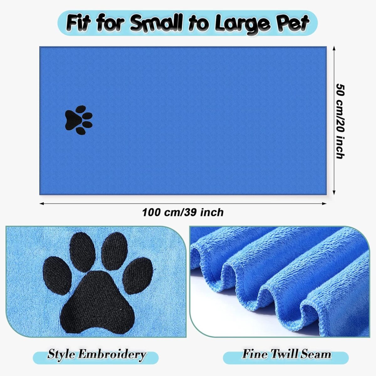 Kenning 6 Pieces Dog Towel Large Soft Pet Grooming Towel Absorbent Microfiber Dog Grooming Supplies with Embroidered Paw for Drying Dogs Cats Bathing Essentials, 20 x 39 Inch, Gray, Blue, Pink - Image 2