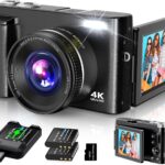 4K Digital Camera for Photography Autofocus, 2024 Latest 48MP Vlogging Camera for YouTube with SD Card, 2 Batteries, 3" 180Flip Screen Compact Travel Camera for Teens with 16X Zoom, Anti-Shake,Black