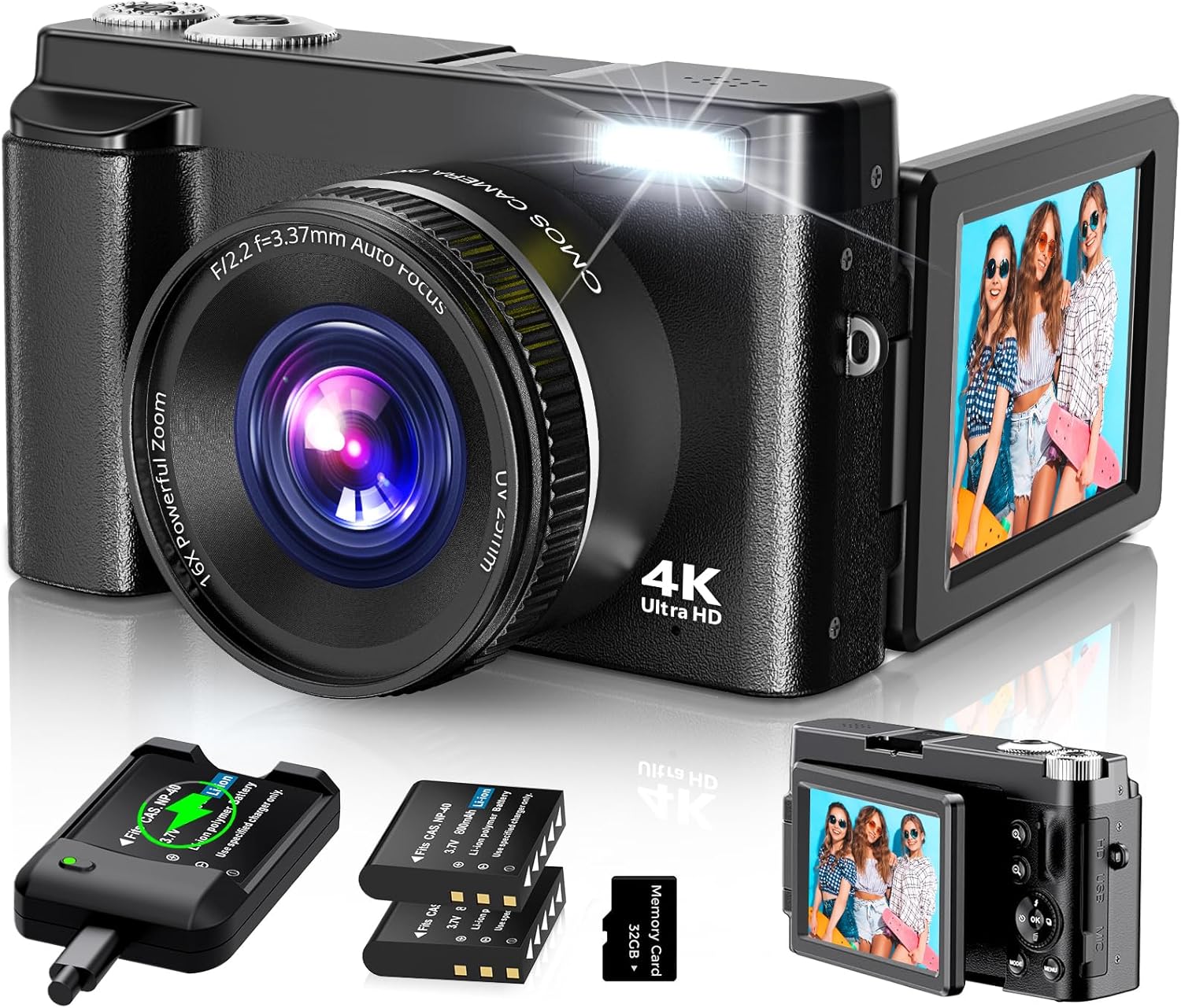 81wJLmTFKUL. AC SL1500 .jpg 4K Digital Camera for Photography Autofocus, 2024 Latest 48MP Vlogging Camera for YouTube with SD Card, 2 Batteries, 3" 180Flip Screen Compact Travel Camera for Teens with 16X Zoom, Anti-Shake,Black - Image 1