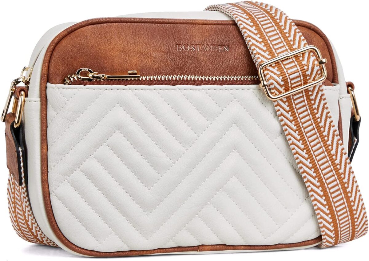 BOSTANTEN Quilted Crossbody Bags for Women Vegan Leather Purses Small Shoulder Handbags with Wide Strap - Image 1
