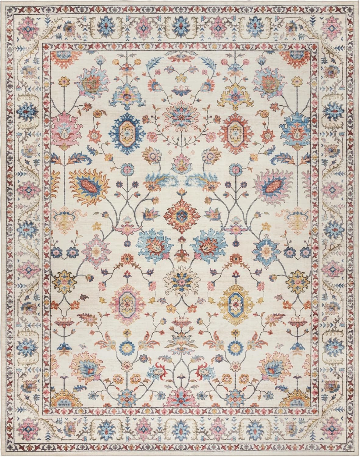 91EoOVlgH7L. AC SL1500 .jpg Gertmenian Indoor Boho Area Rug - 8x10 Large, Non Slip, Super Strong, Ideal for High Traffic Areas in Bedroom, Living Room, Kitchen - Cullen, Cream/Multi, 28548 - Image 1