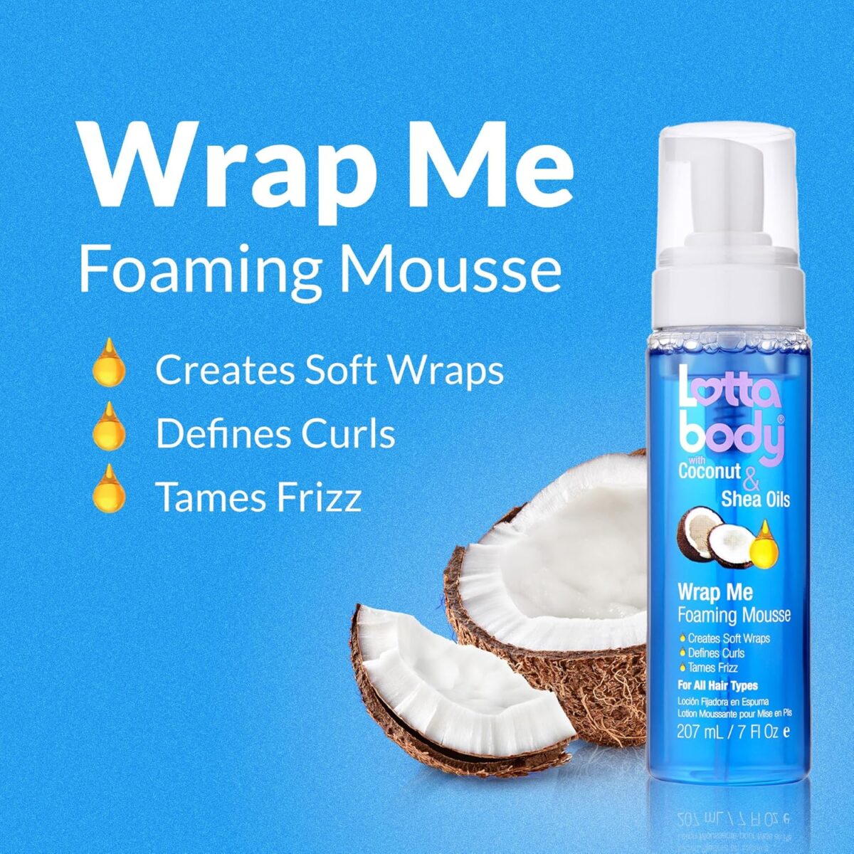Lottabody Coconut Oil and Shea Wrap Me Foaming Curl Mousse , Creates Soft Wraps, Hair Mousse for Curly Hair, Defines Curls, Anti Frizz, 7 Fl Oz - Image 2