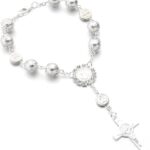 Car Rosary for Rearview Mirror, Personalized Rear View Cross Blessing Beads Decor, Auto Rearview Catholic Rosary Hanging Pendant, Interior Men Women Car Accessories (Silver)