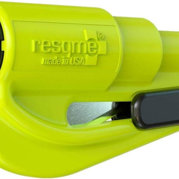 resqme The Original Emergency Keychain Car Escape Tool, 2-in-1 Seatbelt Cutter and Window Breaker, Made in USA, Yellow- Compact Emergency Hammer