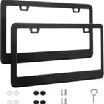 2 Pack License Plate Frames, Stainless Steel Car License Plate Cover Car Accessories with Screw Caps (Black)