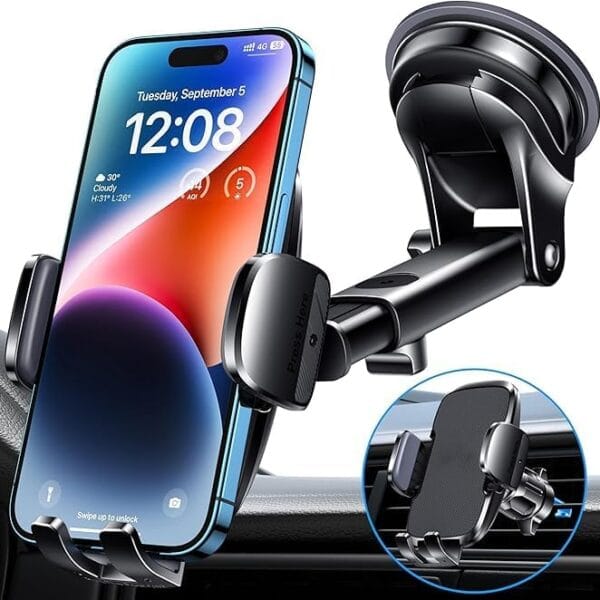 Car Phone Holder Mount, [Enhanced Adhesion Base] 3 in 1 Universal Car Phone Mount for Car Vent Windshield Cell Phone Car Mount Hands-Free Dashboard Phone Holder for iPhone Android All Smartphones