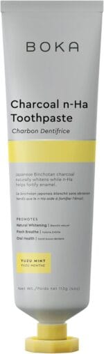 Boka Charcoal Fluoride Free Toothpaste Nano Hydroxyapatite, Helps Remineralize, Appropriate for Sensitive Teeth, Whitening - for Adult, Oral Care - Yuzu Mint Flavor, 4oz 1Pk - US Manufactured